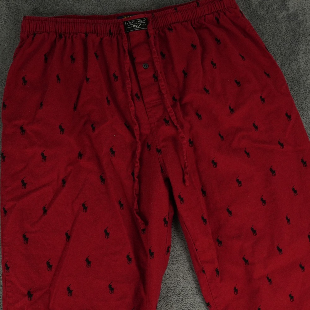 Polo Ralph Lauren Pajama Pants Men XL Red Pony Logo Print Cotton Drawstring